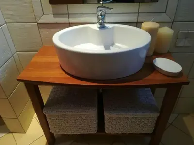 a white sink on a wooden table in a bathroom at Elektra Apartment-Kallithea in Kallithea Rhodes