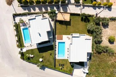 an overhead view of an estate with a pool at Villa Incerto in Ialyssos