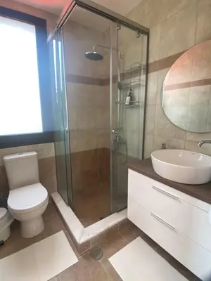 a bathroom with a shower and a toilet and a sink at Casa Christiana, Lardos in Lardos