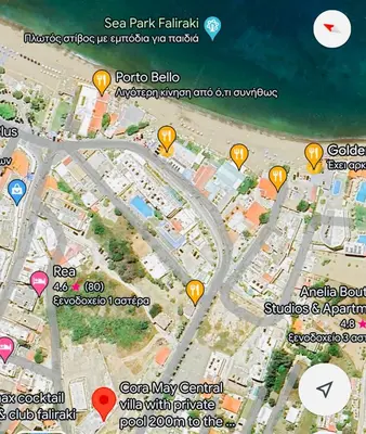 a map of a city with hot air balloons at Cora May Central Villa with private pool 200m to the beach in Faliraki