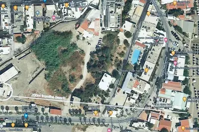 a map of a city with a street at Cora May Central Villa with private pool 200m to the beach in Faliraki