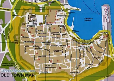 a detailed map of a city at Alchadef Park Apartment in Rhodes Town