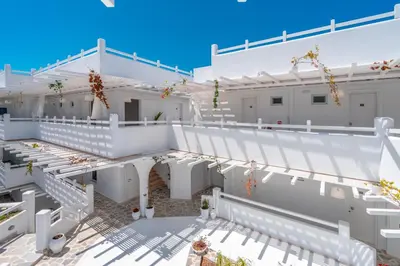 an aerial view of a white building with white stairs at Aloe Hotel - Adults Only in Faliraki