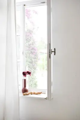a window with a vase and a flower on a window sill at Ixia Manor House in Ixia