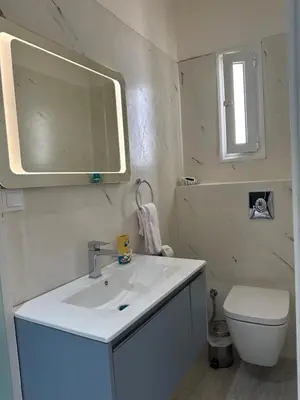 a bathroom with a sink and a toilet and a mirror at JZ Boutique 2 in Rhodes Town