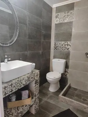 a bathroom with a white sink and a toilet at Aelia studio in Symi