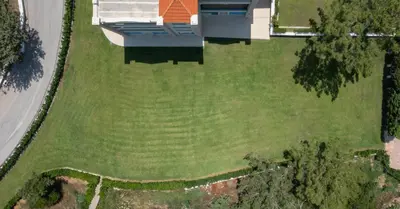 an overhead view of a yard with a house at Aegean View Estate - Villa in Faliraki