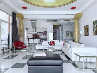 a living room with a couch and a table at Grande Dame Villa of Rhodes in Rhodes Town