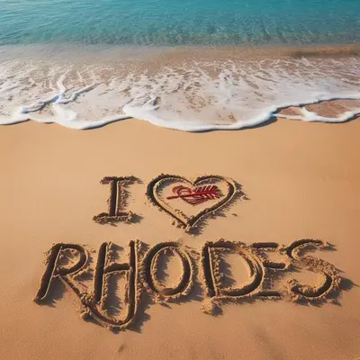 a heart drawn in the sand on the beach at namaste in Rhodes Town