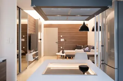 a kitchen and living room with a sink and a table at Savvina's residence in Rhodes Town