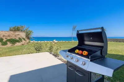 a bbq grill with oranges on top of it at Panaxia Villas in Theologos