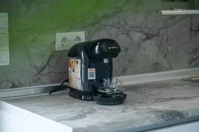 a coffee maker sitting on top of a counter at Diorisa House in Lardos