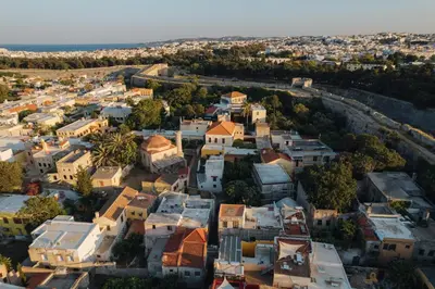 an aerial view of a city with houses at Odysseus Luxury House in Rhodes Town
