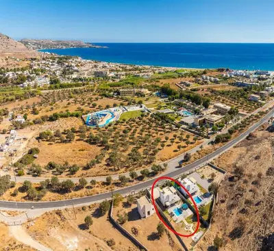 an aerial view of a house with a road at Villa Livis 2 in Kiotari