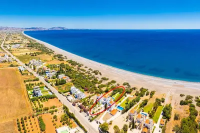an aerial view of a beach next to the ocean at Villa Mediterranean Blue in Yennadhion