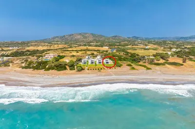 an aerial view of a house on a beach at Villa Lahania in Lachania