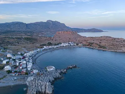 an aerial view of a small island in the water at Haraki Luxury Villas in Haraki