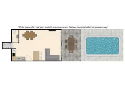 a floor plan of a house with a swimming pool at Paradise Beach II in Kiotari