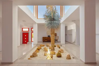 a pile of teddy bears in a room with a palm tree at Villa Seven in Lachania