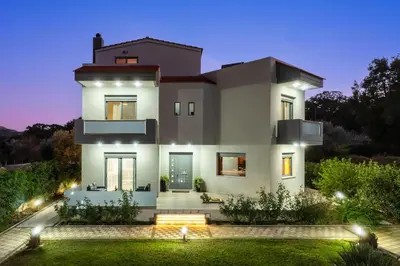 a rendering of a house at night at Hideaway Villa in Triánta