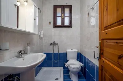 a bathroom with a toilet and a sink at Ilioni Apartment in Symi