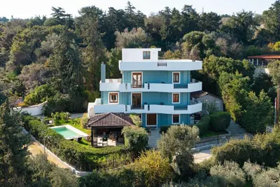 an aerial view of a house at Villa Annatoli in Koskinou