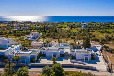 an aerial view of a villa with the ocean in the background at Villa Iviskus in Gennadi