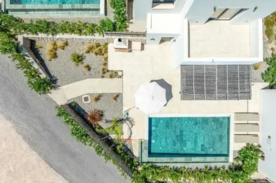 an aerial view of a house with a swimming pool at Massari Hills Villa 8 in Malona Village