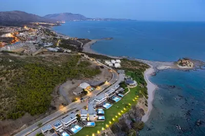 an aerial view of a beach and the ocean at Villa Kiotari Star in Kiotari