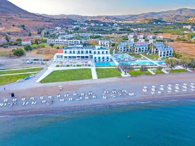 an aerial view of a resort on the beach at Kamari Beach in Lardos