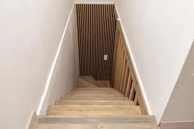a hallway with a staircase in a building at Giannis House in Rhodes Town