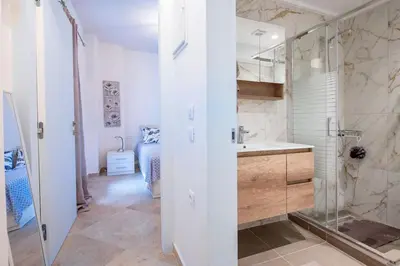 a bathroom with a shower and a sink at Rhodes Center Apartment in Rhodes Town