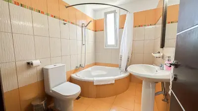 a bathroom with a toilet and a sink at Ismini Luxury Villa in vlicha