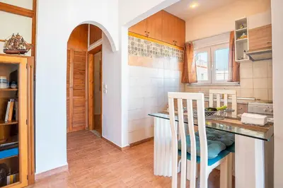 a kitchen with a counter and a counter top at Ciel Rhodes in Rhodes Town