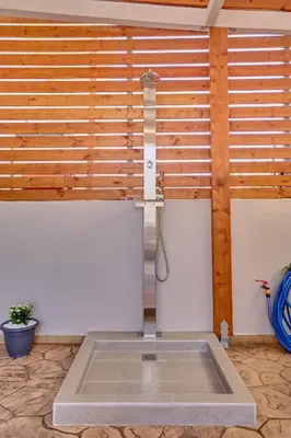a bathroom with a shower in a room at Sea & Joy House in Ialyssos