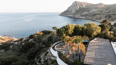 an aerial view of the amalfi coast at Ninémia Sea living in Archangelos