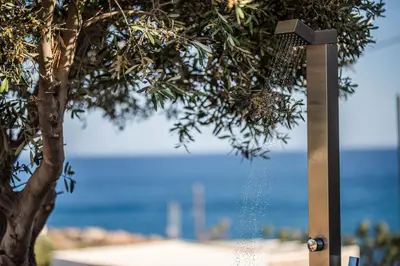 a beehive hanging from a tree next to a beach at Aegean Sunrise View in Archangelos