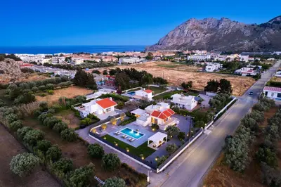 an aerial view of a villa with a road at Eternity Villa Kolympia in Kolimbia