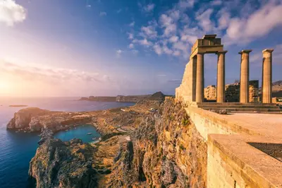 a temple on the edge of a cliff next to the ocean at ARYVE Boutique Villa mit Akropolis- und Meerblick, Infinity-Pool und Designer-Interieur in Malona Village