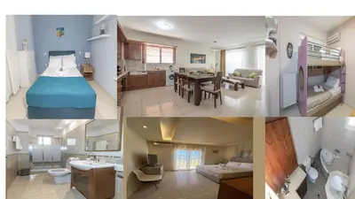 a collage of four pictures of a bedroom and a bathroom at Rhodes Views in Rhodes Town