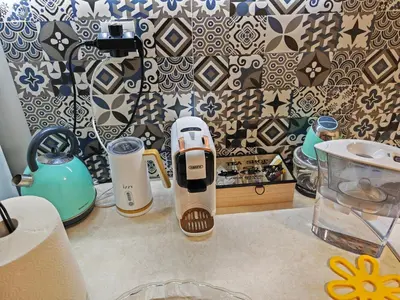 a coffee maker on a counter in a kitchen at Leo's & Xerxes' place in the Heart of Rhodes in Rhodes Town