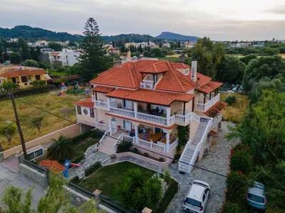 an overhead view of a house with an orange roof at Casa della Pace in Ialyssos