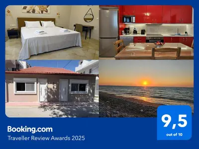 a collage of three pictures of a hotel room and a kitchen at Nereides Apartments Rhodes in Kremasti