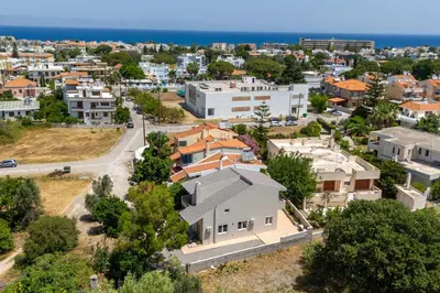 an aerial view of a city with houses at Shady Tree Villa in Ialyssos