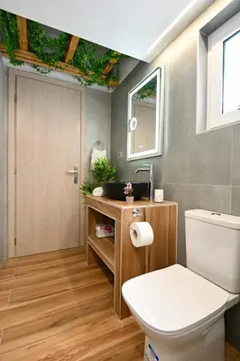 a bathroom with a toilet and a sink at Harmony Garden House in Ialyssos