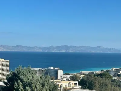 a view of the ocean from a city at Evie's Oasis in Ixia