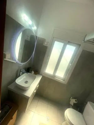 a bathroom with a sink and a mirror and a toilet at Niki's House in Haraki