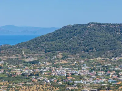 an aerial view of a city on a mountain at Thalpori Villa in Pastida