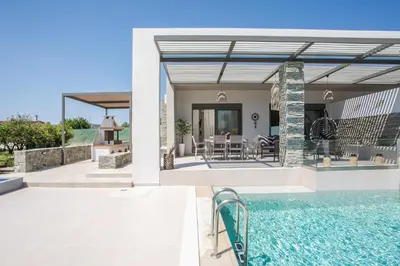 a villa with a swimming pool and a house at Maro Luxury Villa in Afantou