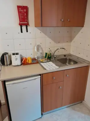 a kitchen with a sink and a white dishwasher at Sevasti Symi Studios in Symi
